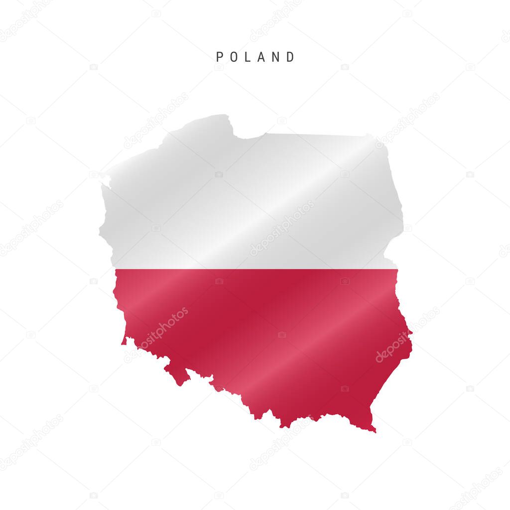 Detailed waving flag map of Poland. Vector map with masked flag.
