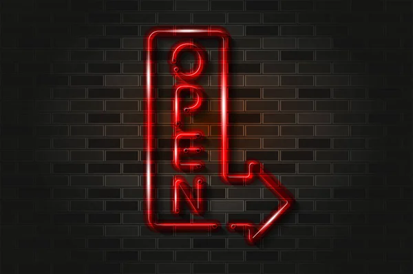 Red Open Arrow Glowing Neon Sign Glass Tube Realistic Vector — Stock Vector