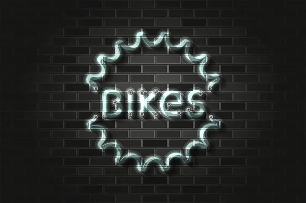 Bicicletas Bicicleta Emblema Brilhante Sinal Néon Tubo Vidro Ilustração Vetorial —  Vetores de Stock