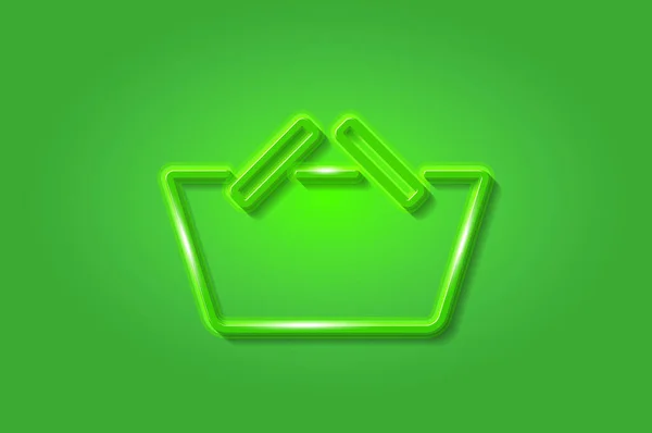 绿色购物篮发光3D符号 卡片模板 现实的矢量说明 绿色背景 — 图库矢量图片