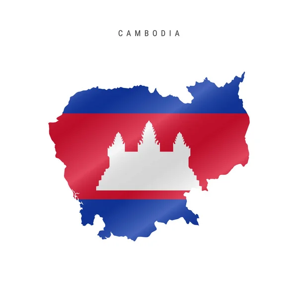Mapa da bandeira ondulada do Camboja. Ilustração vetorial — Vetor de Stock