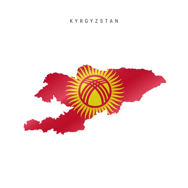 Mapa de Kirguistán con la bandera ondeando. Ilustración vectorial — Vector de stock