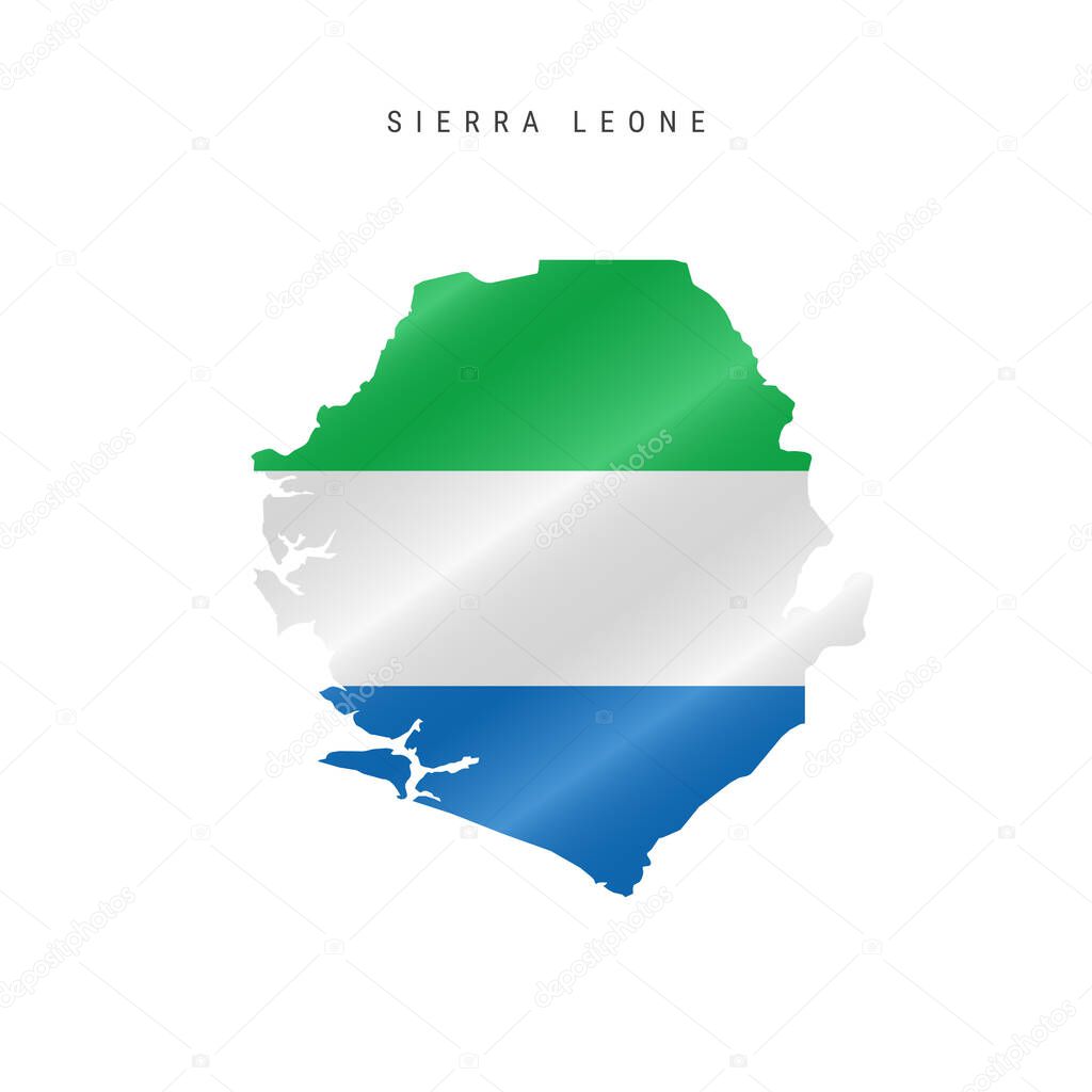 Detailed waving flag map of Sierra Leone. Vector map with masked flag.