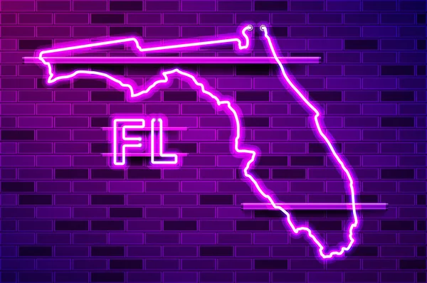 Florida State Glowing Neon Lamp Sign Realistic Vector Illustration Purple — Stock Vector