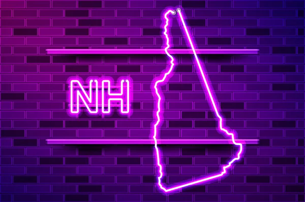 New Hampshire Usa Glöder Neonlampa Tecken Realistisk Vektorillustration Lila Tegelvägg — Stock vektor