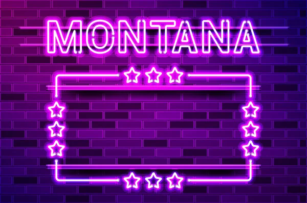 Montana State Ragyogó Lila Neon Betűk Egy Téglalap Alakú Keret — Stock Vector