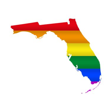 Florida LGBT bayrak haritası. Vektör çizimi. Hafif dalgalı gökkuşağı gay gurur bayrağı haritası.