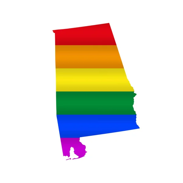 Alabama Lgbt Vlaggenkaart Vector Illustratie Licht Golvende Regenboog Gay Trots — Stockvector