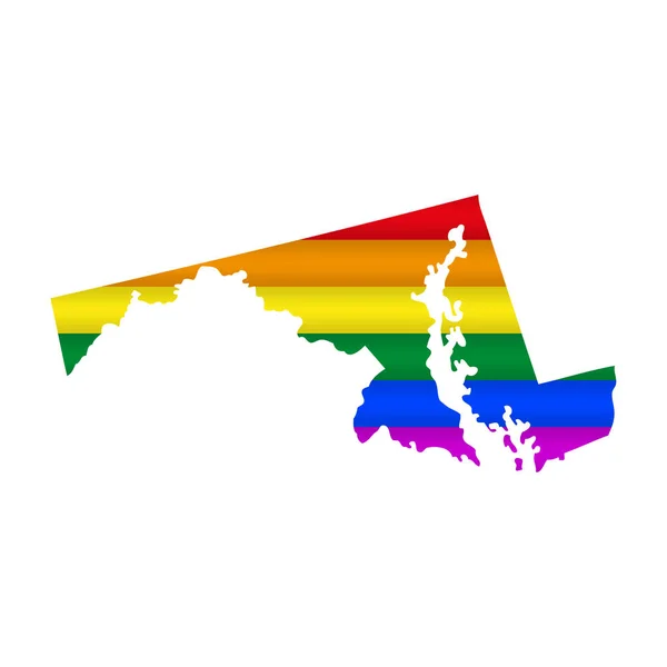 Maryland Lgbt Bayrak Haritası Vektör Çizimi Hafif Dalgalı Gökkuşağı Gay — Stok Vektör