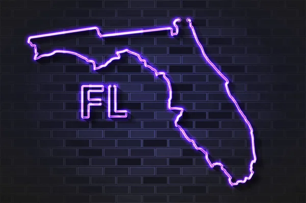 Florida Map Glowing Neon Lamp Glass Tube Realistic Vector Illustration — Stock Vector