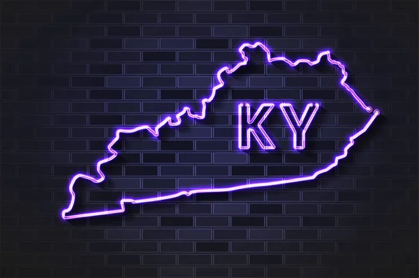 Kentucky Mapa Brillante Lámpara Neón Tubo Vidrio Ilustración Vectorial Realista — Vector de stock
