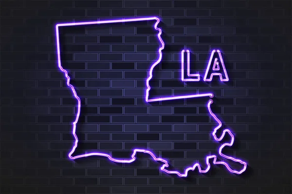 Mappa Della Louisiana Lampada Neon Incandescente Tubo Vetro Illustrazione Vettoriale — Vettoriale Stock