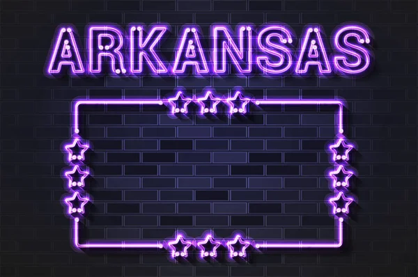 Штат Арканзас Сияющие Фиолетовые Неоновые Буквы Звездная Рамка Реалистичная Векторная — стоковый вектор