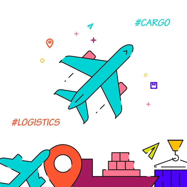 Air transportation filled line vector icon, simple illustration, cargo and shipping related bottom border.