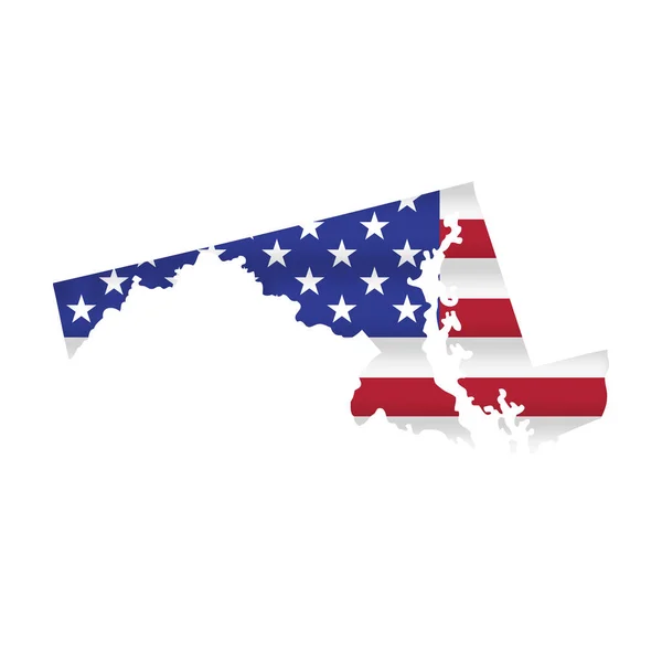 Mapa Bandeira Dos Estados Unidos Maryland Isolado Branco Ilustração Vetorial — Vetor de Stock
