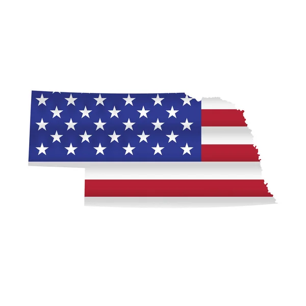 Nebraska Usa Flagga Karta Isolerad Vitt Vektorillustration — Stock vektor
