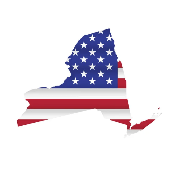 Mapa Bandeira Estado Nova Iorque Isolado Branco Ilustração Vetorial — Vetor de Stock