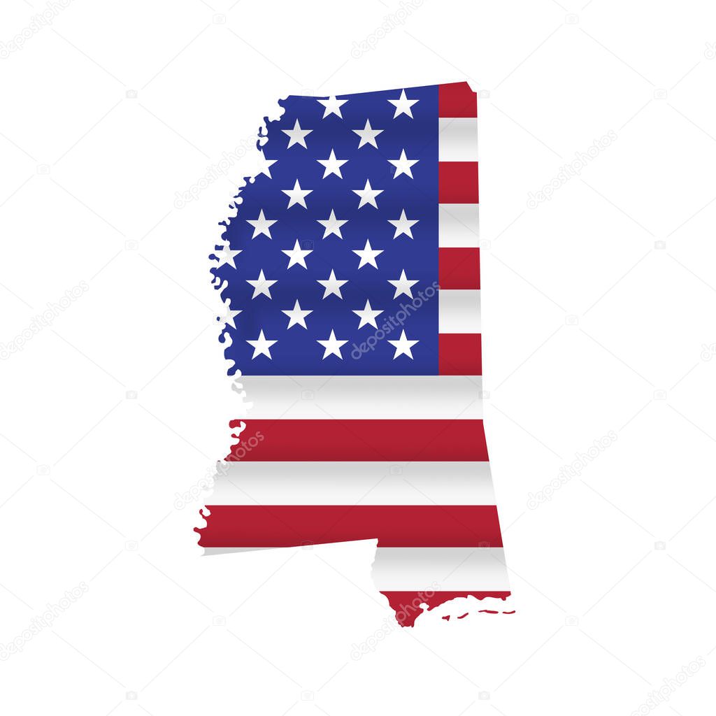 Mississippi US state flag map isolated on white. Vector illustration.