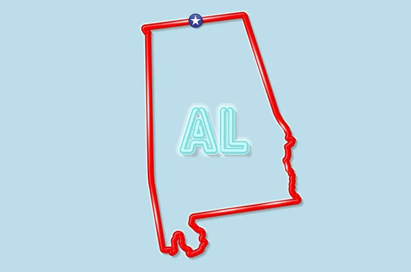 Alabama Eua Estado Negrito Esboço Mapa Borda Vermelha Brilhante Com — Vetor de Stock