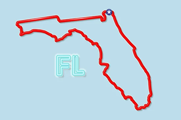 佛罗里达州美国州粗体示意图 光滑的红色边框 阴影柔和 两个字母缩写 矢量说明 — 图库矢量图片