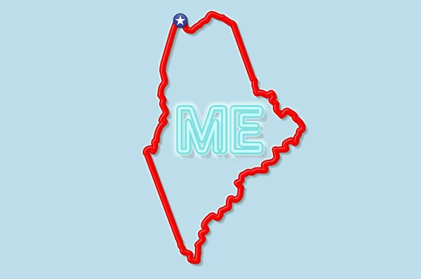 Maine State Cesur Dış Hat Haritası Yumuşak Gölgeli Parlak Kırmızı — Stok Vektör