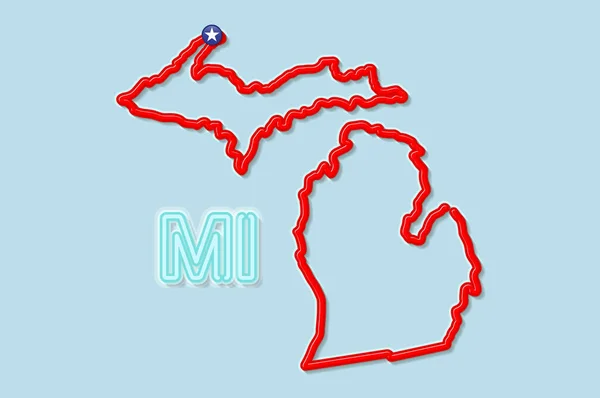 Mapa Del Contorno Negrita Del Estado Michigan Frontera Roja Brillante — Vector de stock