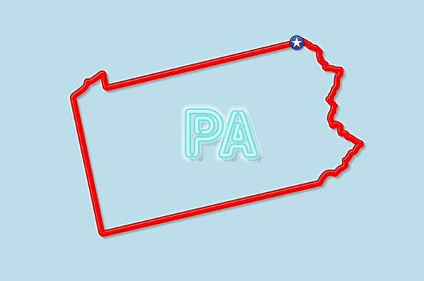 Pennsylvania Eyaletinin Cesur Dış Hat Haritası Yumuşak Gölgeli Parlak Kırmızı — Stok Vektör