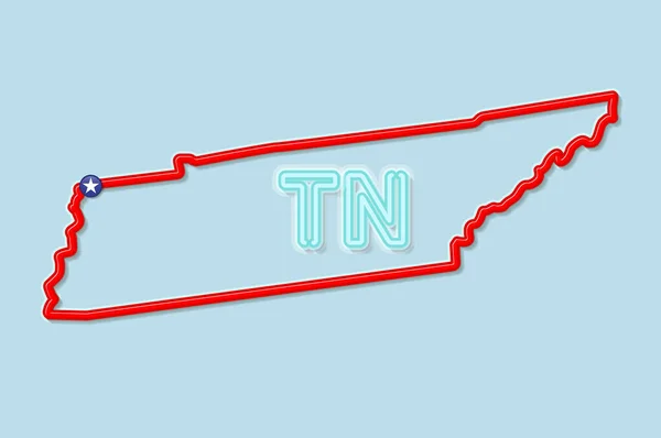 Tennessee Estados Unidos Mapa Contorno Negrita Frontera Roja Brillante Con — Vector de stock