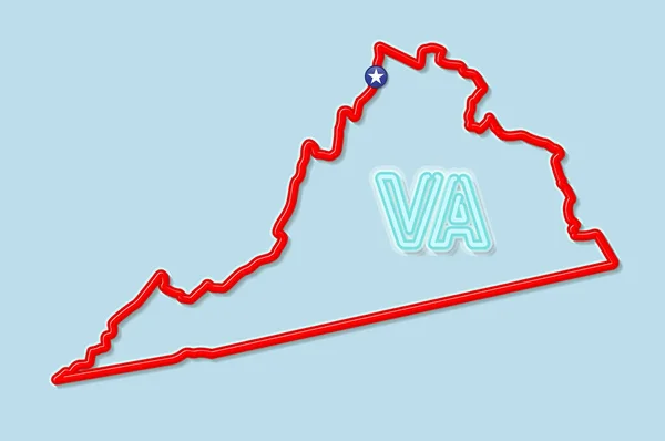 Virginia Stati Uniti Audace Mappa Contorno Bordo Rosso Lucido Con — Vettoriale Stock