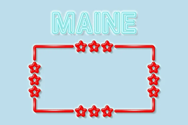 Maine Delstat Mjuk Blå Neon Bokstäver Ljus Släckt Glossy Fet — Stock vektor