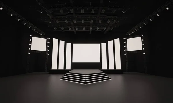 3D sahne olay tv ışık gece iç render illüstrasyon evreleme yol açtı.