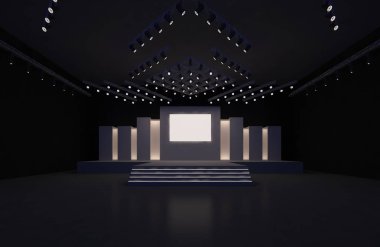 3D sahne olay tv ışık gece iç render illüstrasyon evreleme yol açtı.