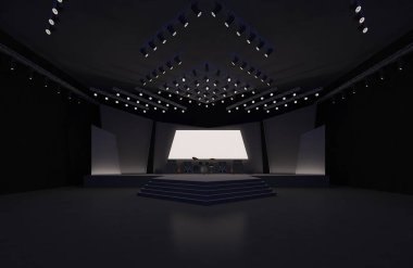 3D sahne olay tv ışık gece iç render illüstrasyon evreleme yol açtı.