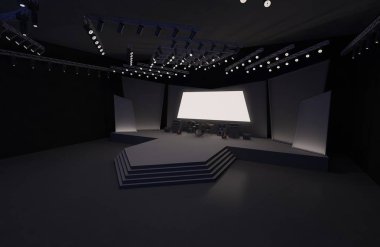 3D sahne olay tv ışık gece iç render illüstrasyon evreleme yol açtı.