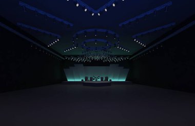 3D sahne olay tv ışık gece iç render illüstrasyon evreleme yol açtı.