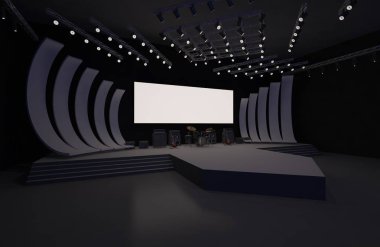 3D sahne olay tv ışık gece iç render illüstrasyon evreleme yol açtı.