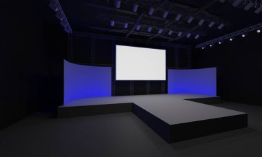 3D sahne olay tv ışık gece iç render illüstrasyon evreleme yol açtı.