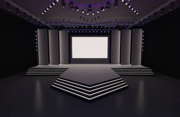 3D sahne olay tv ışık gece iç render illüstrasyon evreleme yol açtı.