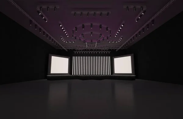 3D sahne olay tv ışık gece iç render illüstrasyon evreleme yol açtı.