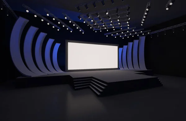 3D sahne olay tv ışık gece iç render illüstrasyon evreleme yol açtı.