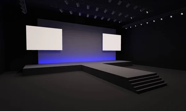 3D sahne olay tv ışık gece iç render illüstrasyon evreleme yol açtı.