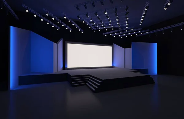 3D sahne olay tv ışık gece iç render illüstrasyon evreleme yol açtı.