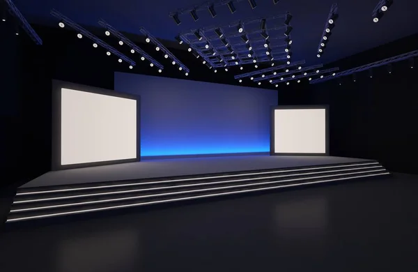 3D sahne olay tv ışık gece iç render illüstrasyon evreleme yol açtı.