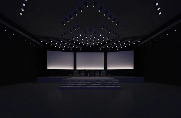 3D stage event led tv light night staging interior render illustration