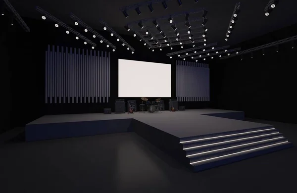 Evento Scenico Led Luce Notte Messa Scena Interni Rendering Illustrazione — Foto Stock