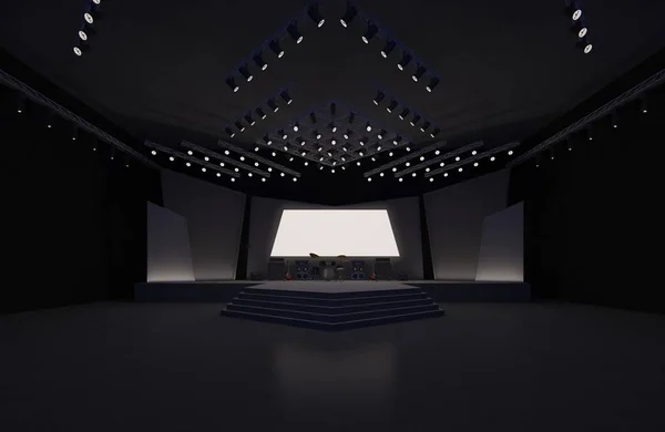3D sahne olay tv ışık gece iç render illüstrasyon evreleme yol açtı.