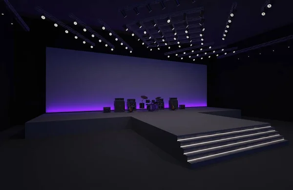 3D stage event led tv light night staging interior render illustration