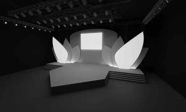 3D stage event led tv light night staging interior render illustration