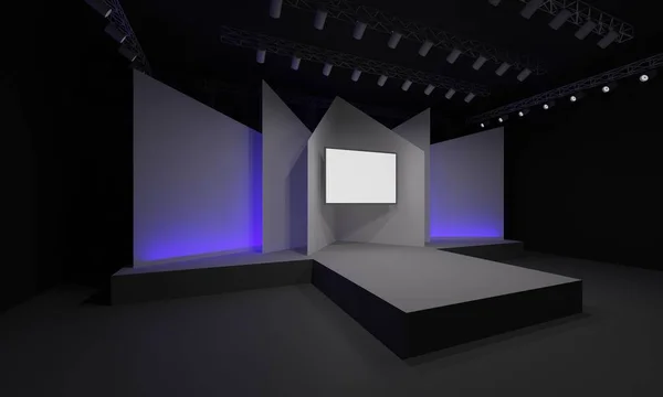 3D stage event led tv light night staging interior render illustration