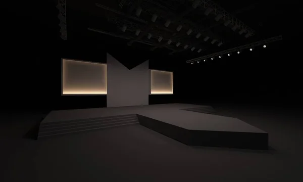 Evento Palco Levou Luz Noite Encenação Interior Renderizar Ilustração — Fotografia de Stock